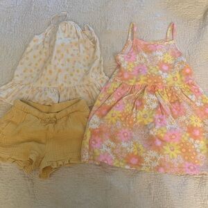 Floral and Polka Dot Toddler Summer Dress Top and Short Set
